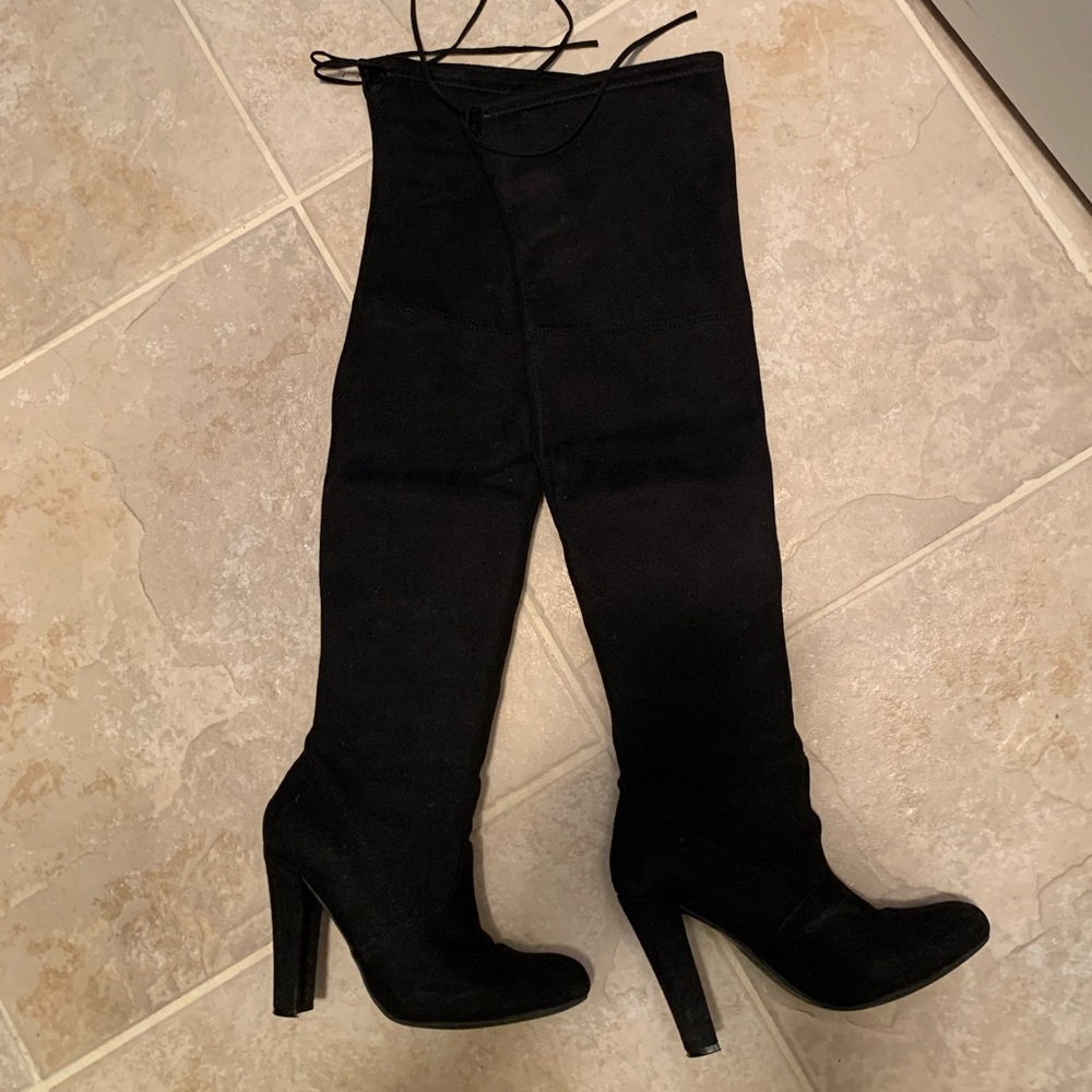 Black suede thigh high boots